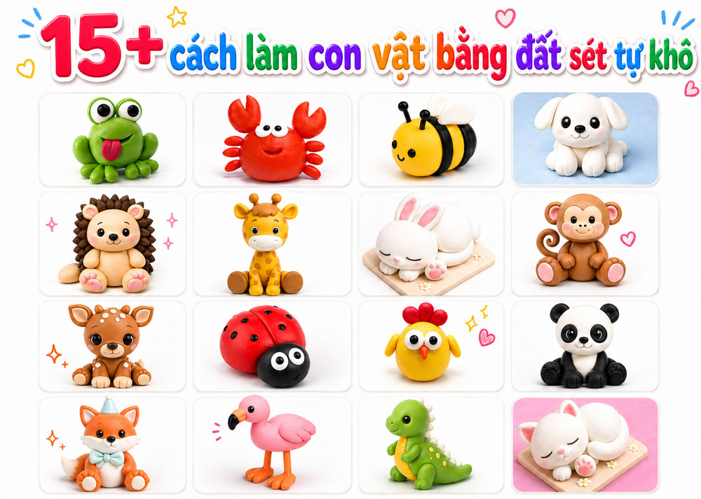 làm con vật bằng đất sét tự khô