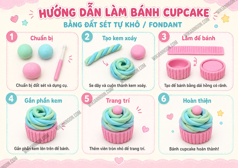 Cách Làm đồ ăn bằng đất sét tự khô: Cupcake kem xoáy