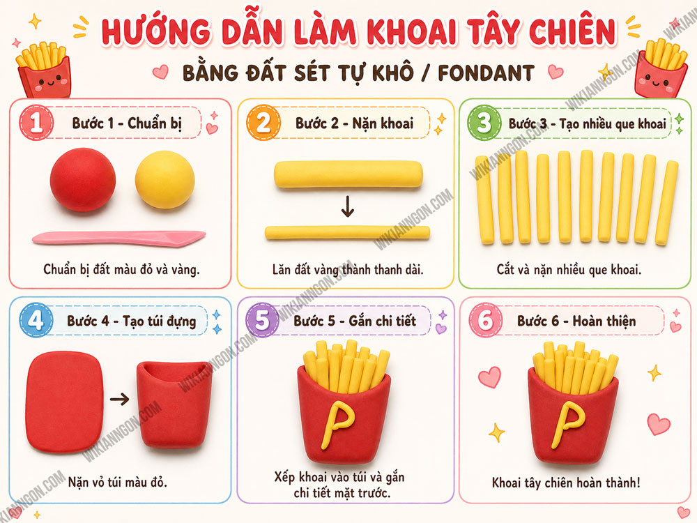 Cách Làm đồ ăn bằng đất sét tự khô: Khoai tây chiên