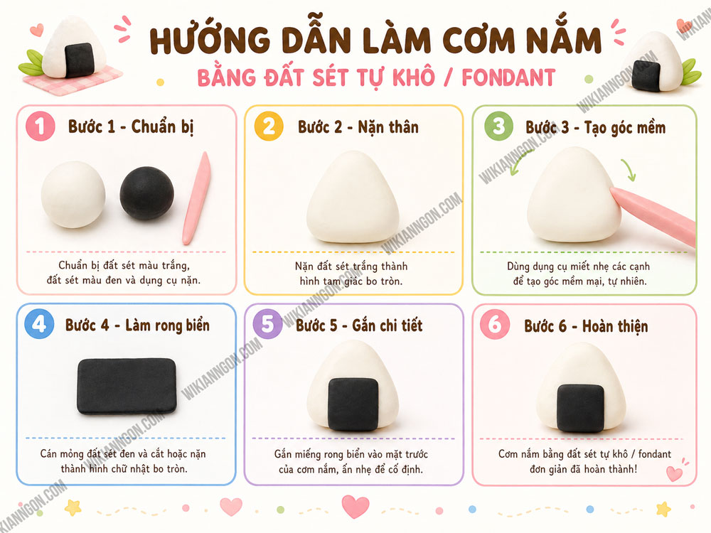 Cách Làm đồ ăn bằng đất sét tự khô: Cơm nắm