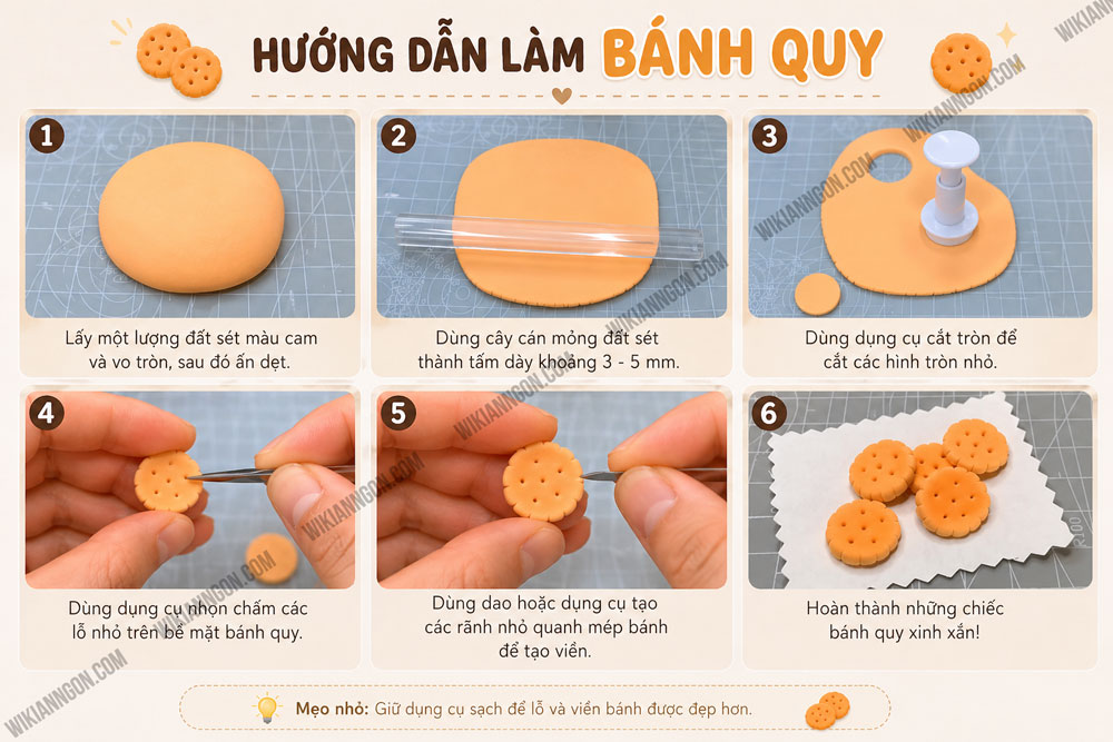 Cách Làm đồ ăn bằng đất sét tự khô: Bánh quy