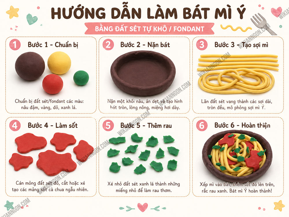 Cách Làm đồ ăn bằng đất sét tự khô: Bat mỳ Ý