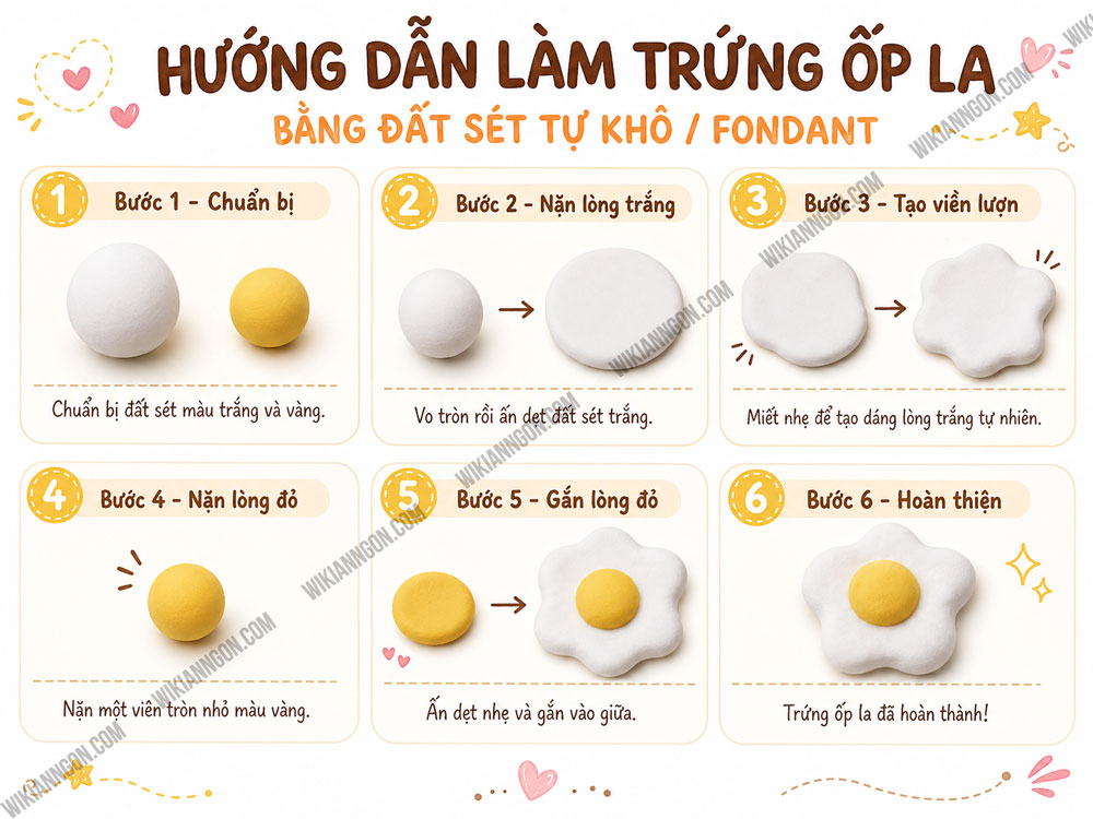 Cách Làm đồ ăn bằng đất sét tự khô: Trứng ốp la