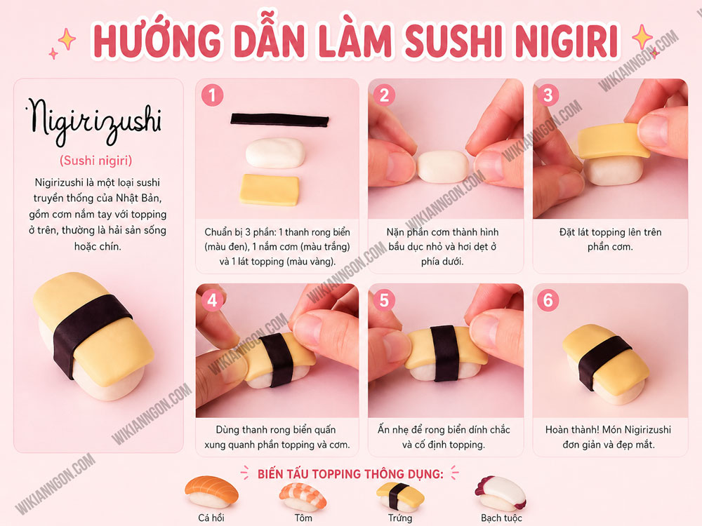 Cách Làm đồ ăn bằng đất sét tự khô: Sushi nigiri
