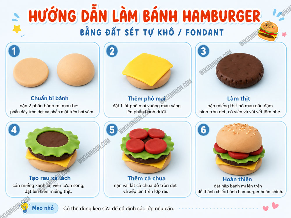 Cách Làm đồ ăn bằng đất sét tự khô: Hamburger