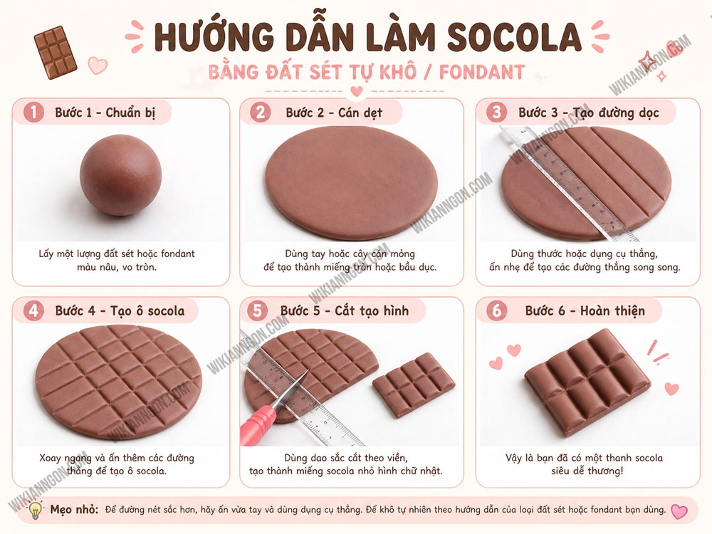 Cách Làm đồ ăn bằng đất sét tự khô: Socola