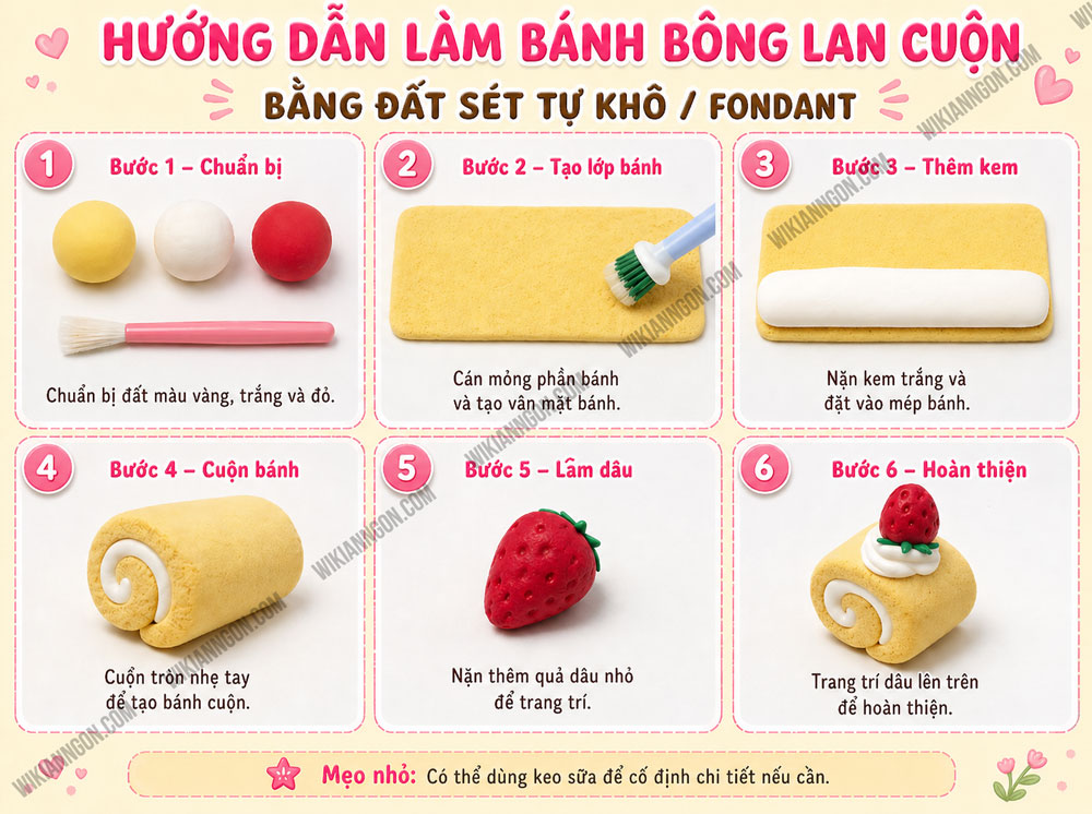 Cách Làm đồ ăn bằng đất sét tự khô: Bánh bông lan