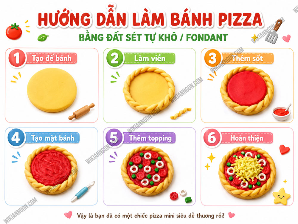 Cách Làm đồ ăn bằng đất sét tự khô: Bánh pizza