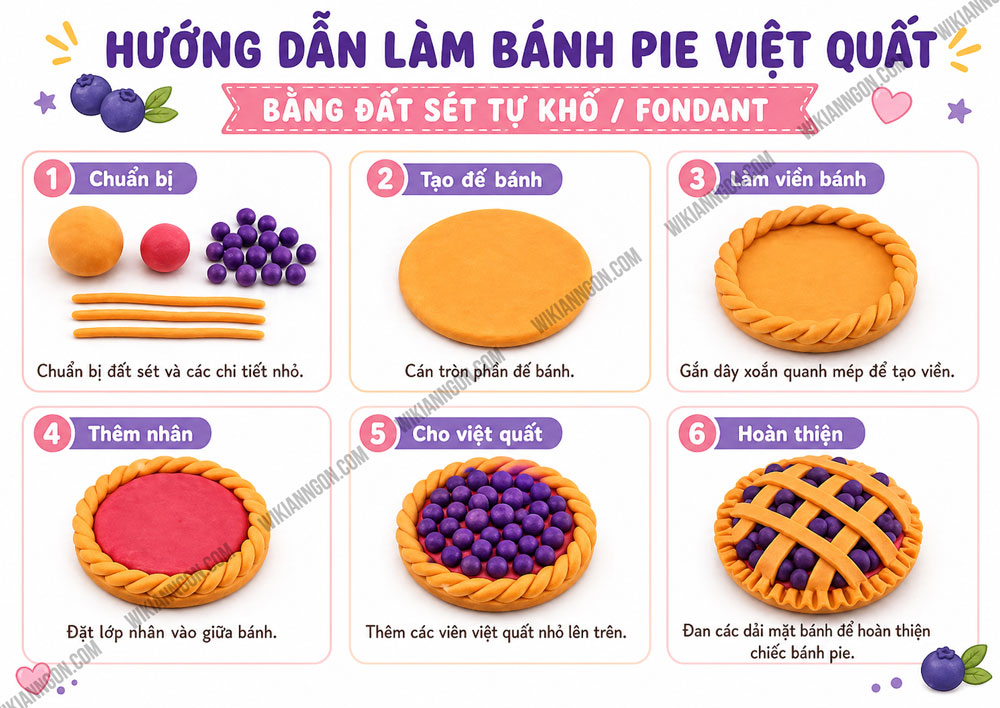 Cách Làm đồ ăn bằng đất sét tự khô: Bánh pie việt quất