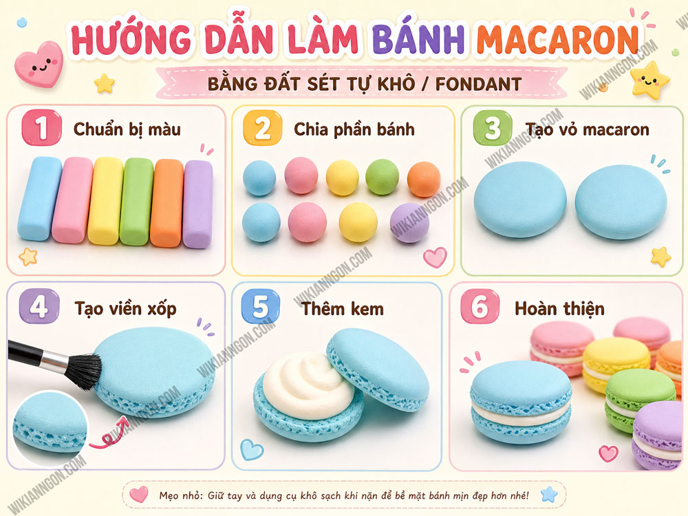 Cách Làm đồ ăn bằng đất sét tự khô: Bánh macaron