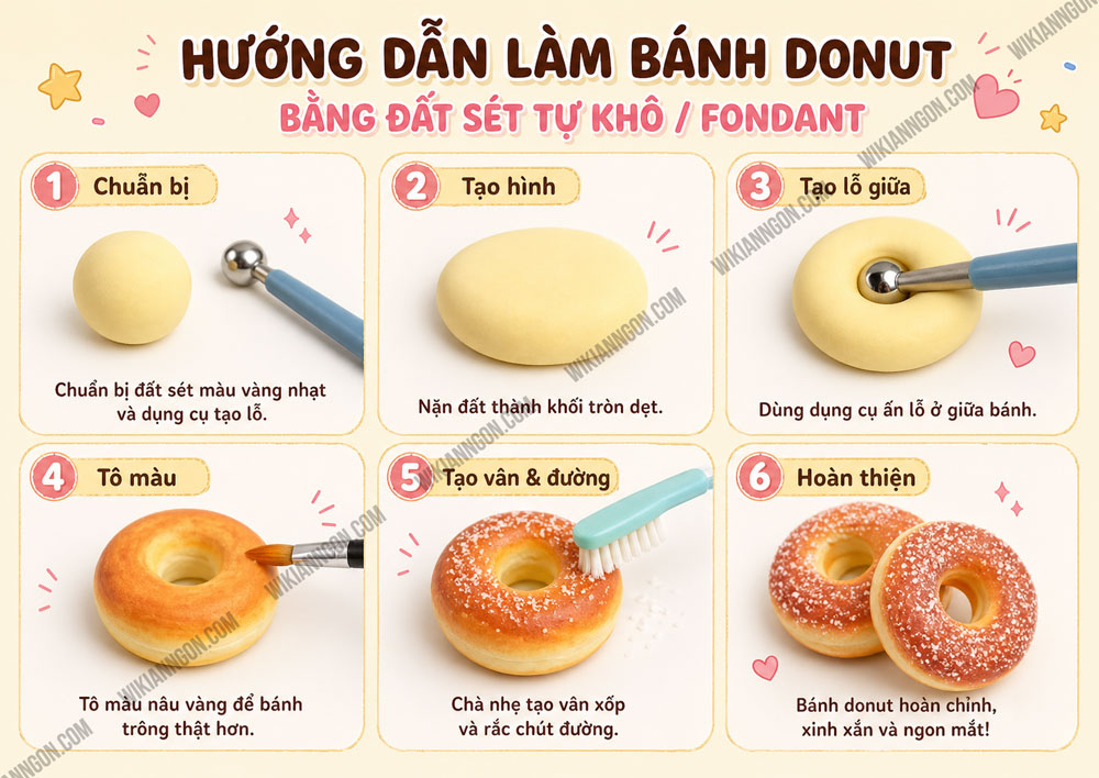 Cách Làm đồ ăn bằng đất sét tự khô: Bánh donut