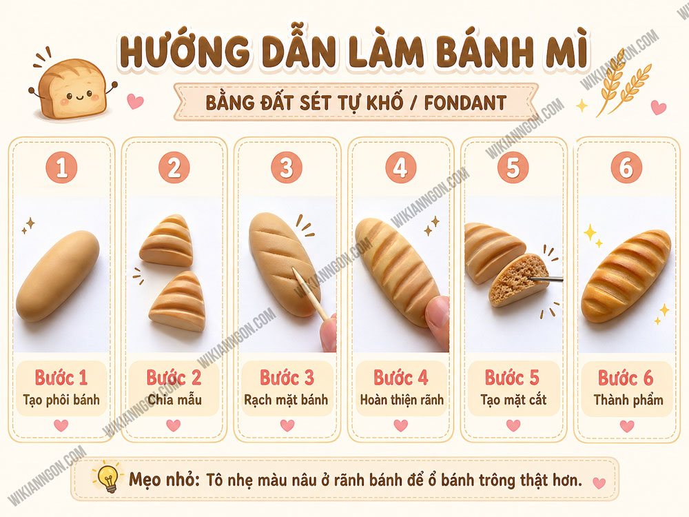 Cách Làm đồ ăn bằng đất sét tự khô: Bánh mì