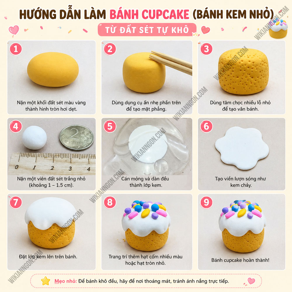 Cách Làm đồ ăn bằng đất sét tự khô: Cupcake kem chảy