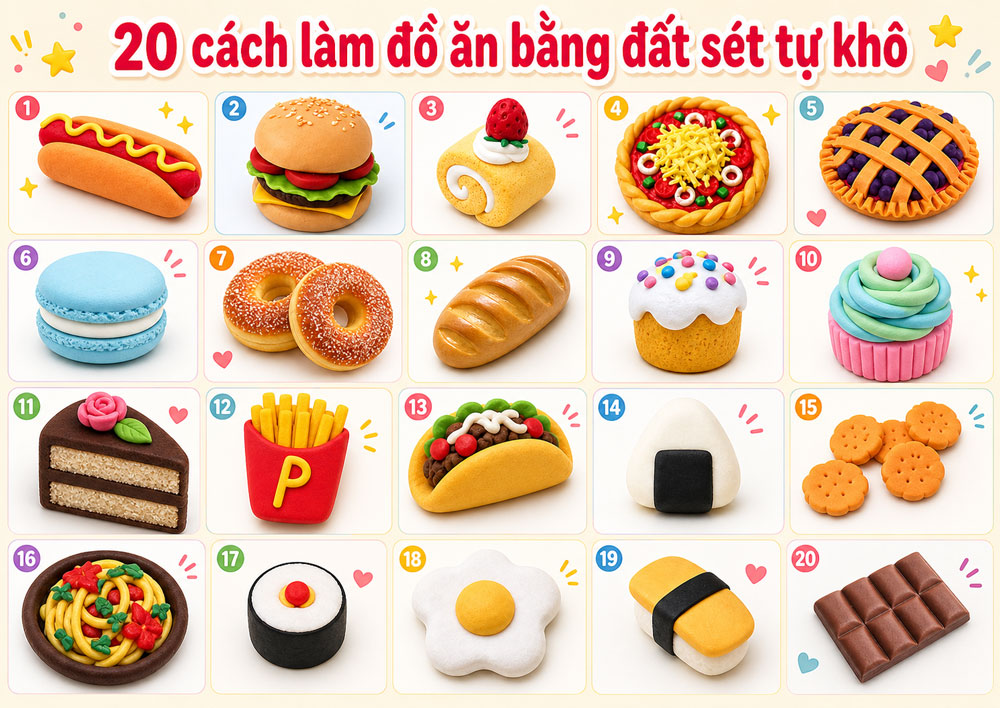 làm đồ ăn bằng đất sét tự khô